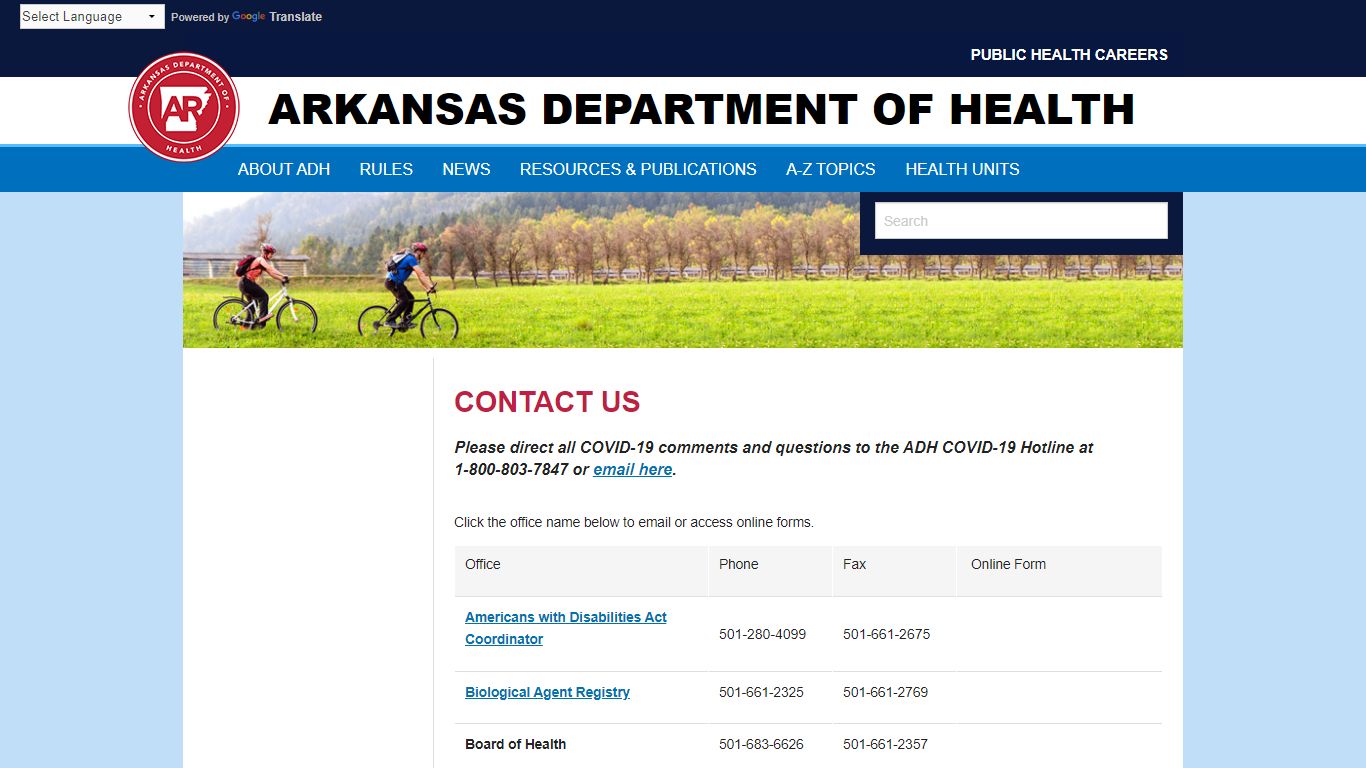 Contact Us Arkansas Department of Health